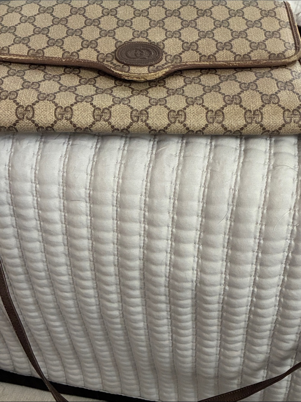 Gucci Beige Monogram Crossbody with Brown Leather Trim and Gold Buckle - Picture 13 of 13